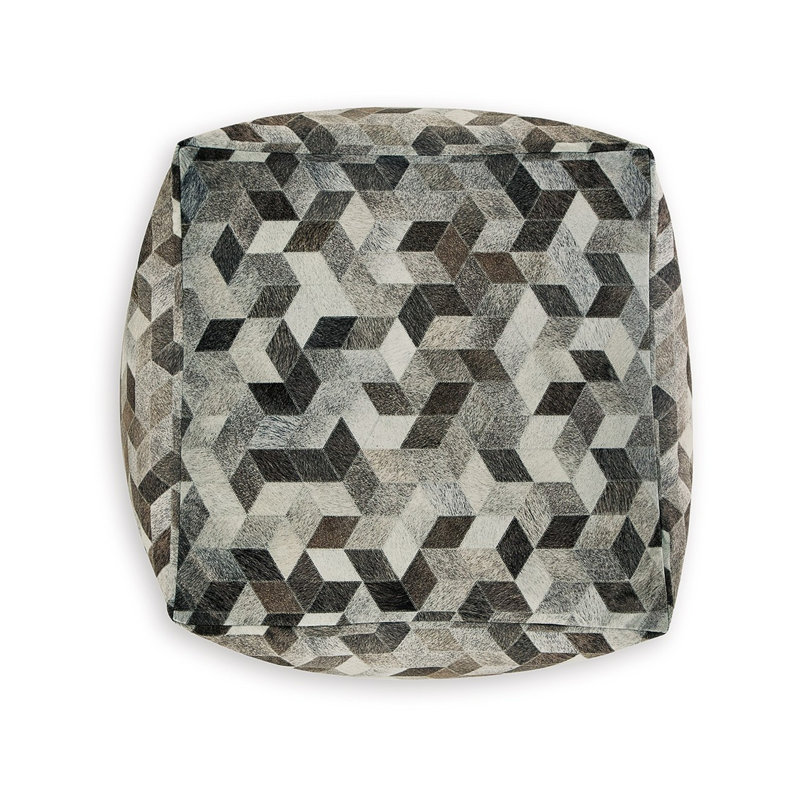 Geometric Gray and Brown Faux Hair Pouf