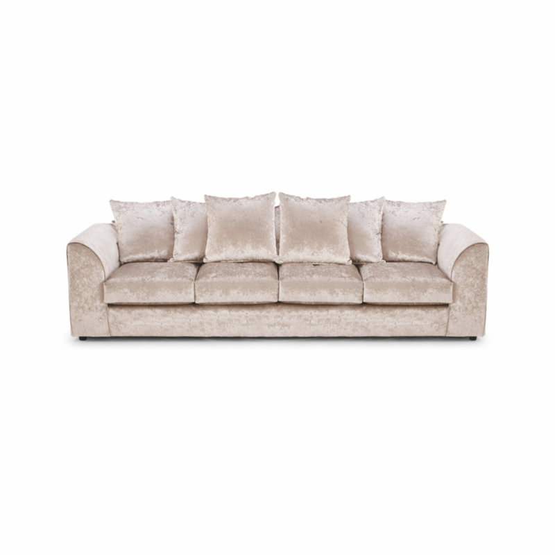 100% Crushed Velvet 4 Seater Sofa Upholstered Living Room Set, Beige