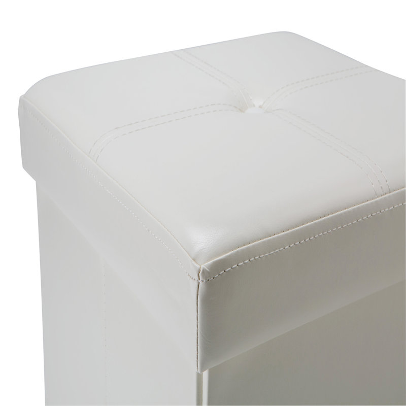Besma Faux Leather Ottoman, Ivory Faux Leather