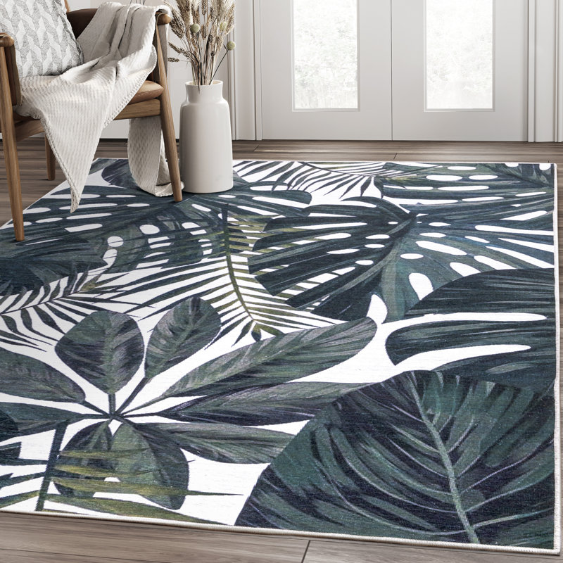 Tapis floral vert / crème Brechin, Rectangle 5 pi 3 po x 7 pi 6 po