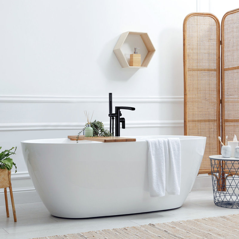 Single-Handle Floor-Mounted Tub Filler With Waterfall Spout And Hand Shower, Oil Rubbed Bronze