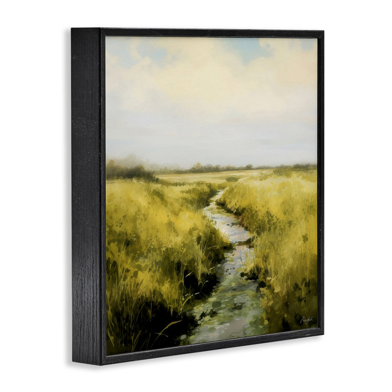 «Calming Horizon Stream», estampe numérique encadrée par Roozbeh Bahramali, H 12 po x l 12 po, Giclée encadrée noir minuit