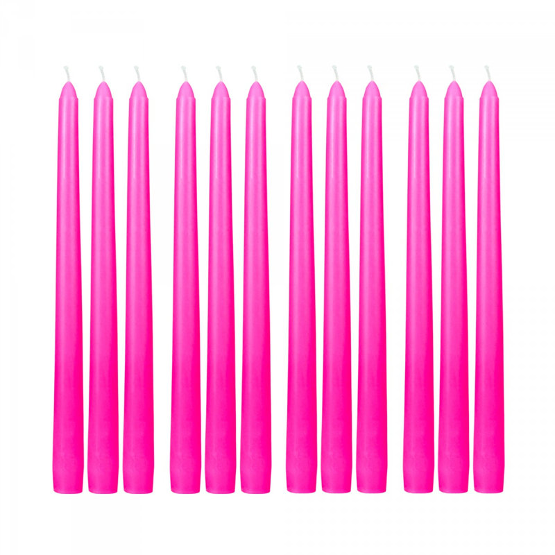 Ensemble de 12 chandelles fuselées non parfumées Estela, Rose vif