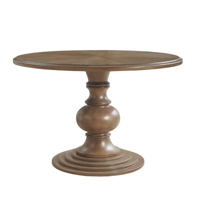 Table ronde de 46 po avec placage décontracté et base à finition naturelle élégante