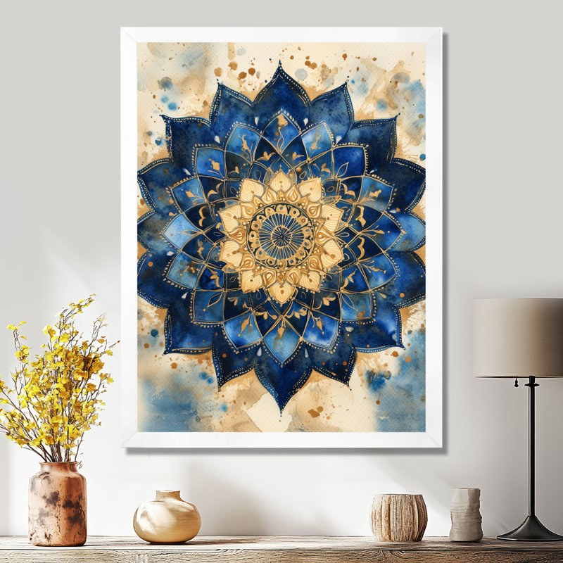 Mandala pour la méditation II - Tableau de yoga encadré, H 32 po x l 16 po, Cadre photo blanc