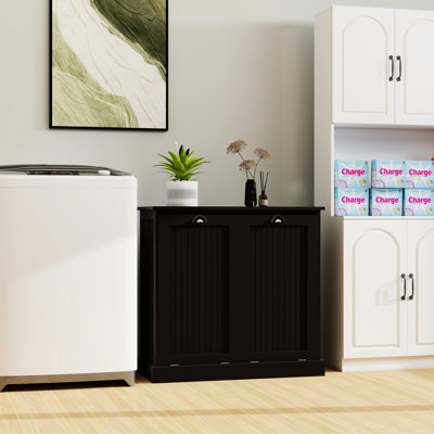 Tilt-out Laundry Sorter Cabinet In Black. E1 Made, Damp-. Painting For An Attractive Appearance. Two Compartments And Removable Bags. 100-pound Load-b