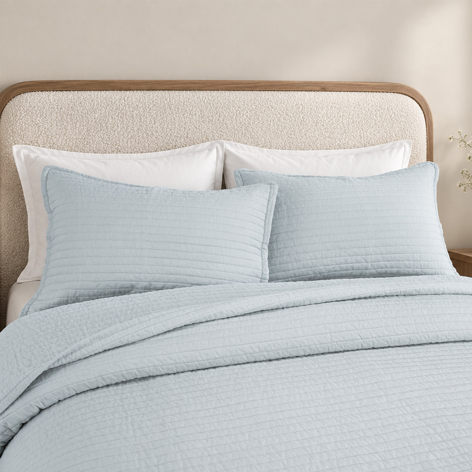 100% French Linen Channel Quilted Breathable Quilt Set With Shams, Queen Quilt + 2 Standard Shams, Plein Air
