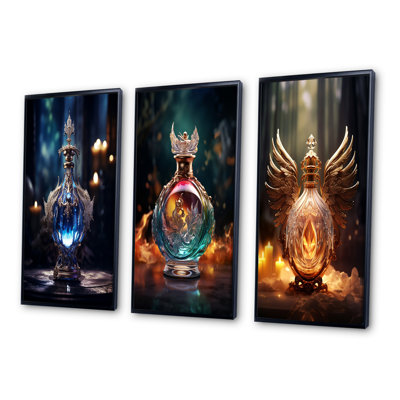 «Retro Perfume Bottle Exquis Design», 3 pièces sur toile