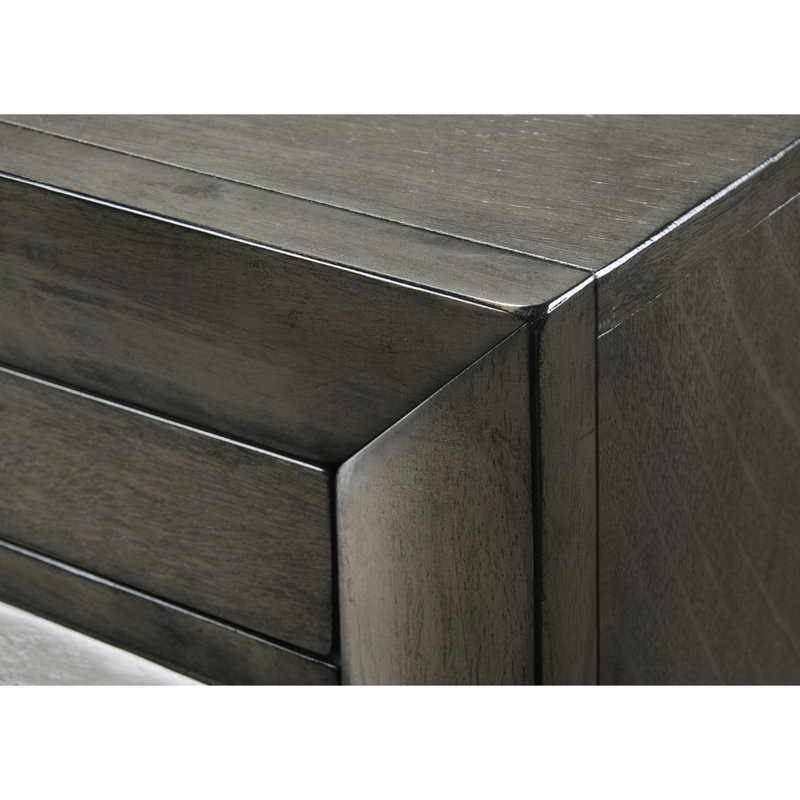 Table de chevet 2 tiroirs en bois massif gris, partie moderne de table de chevet en bois, style avec plateau