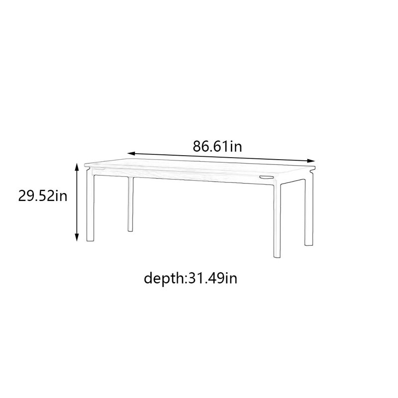 Nordic natural rectangular solid wood dining table, 29.52"H x 86.61"L x 31.49"W