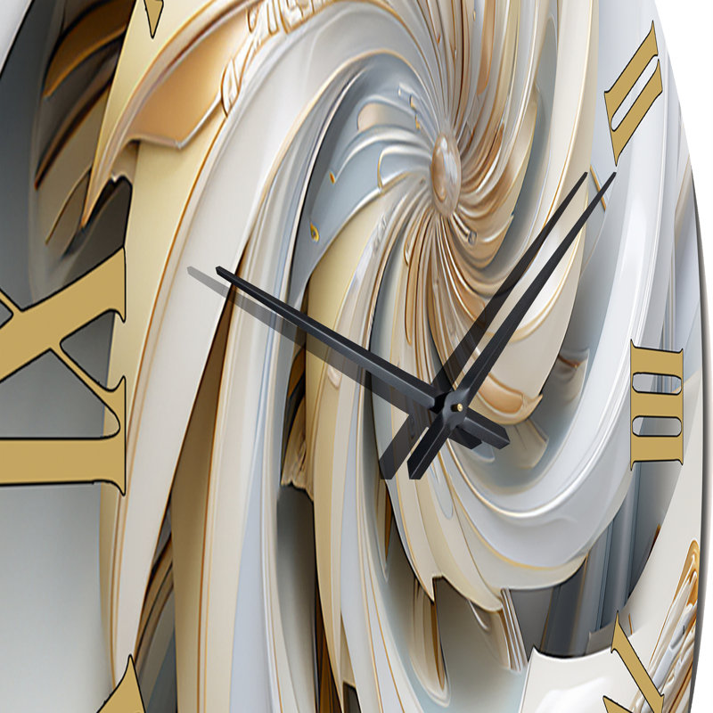 Whirling While Glam Fractals In Gold And White Metal Wall Clock, Small