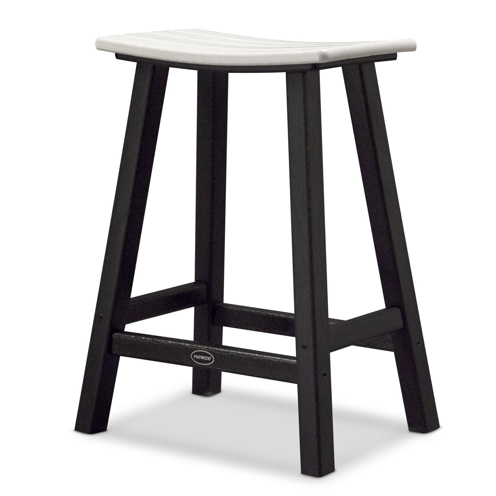 POLYWOOD Contempo 24" Saddle Counter Stool, Black, White