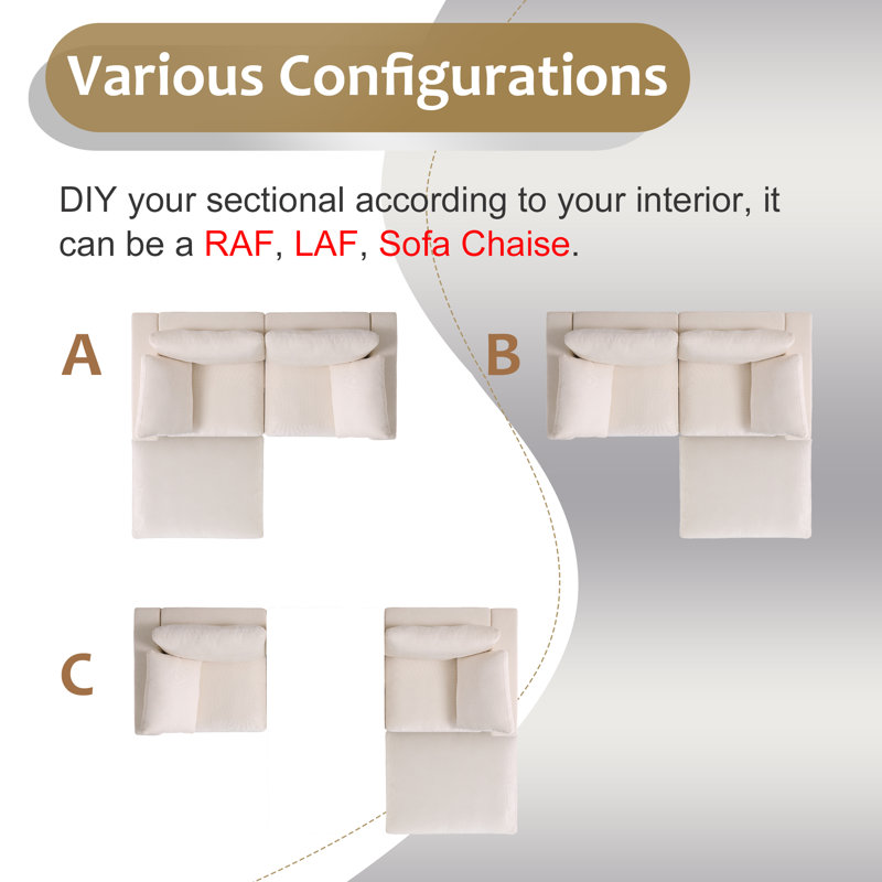 Kierran 68.5"W Convertible RAF LAF Chenille Modular Sectional, Beige Chenille