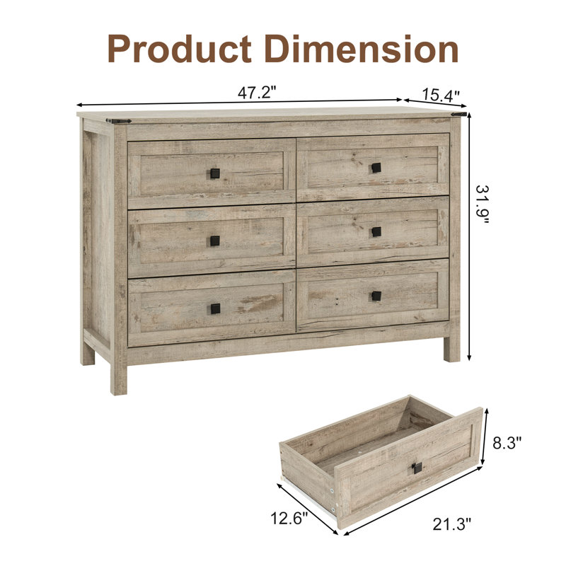 Commode 6 tiroirs Farmhouse, Gris rustique
