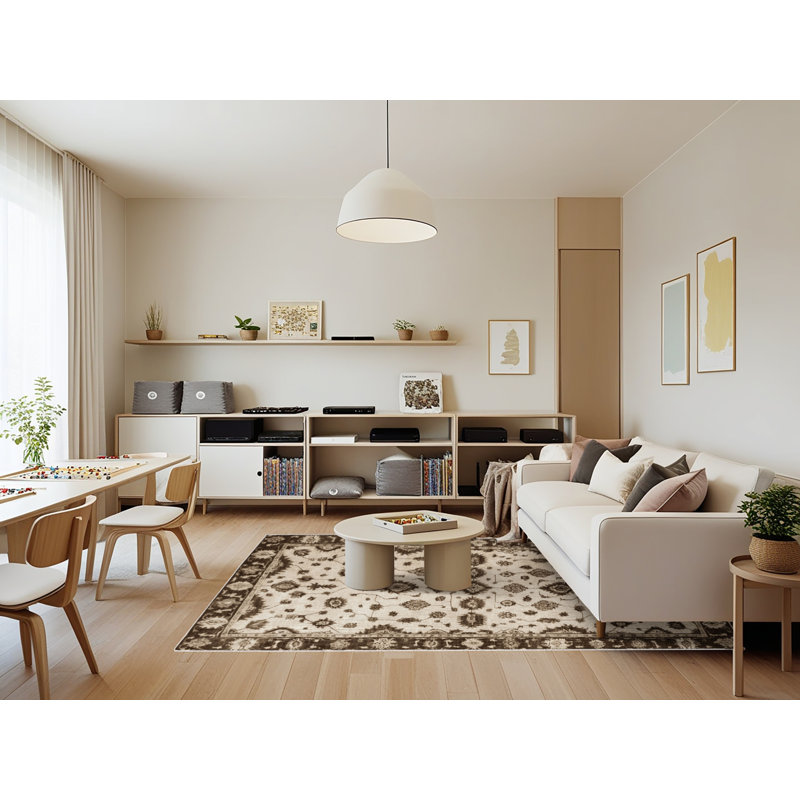 Tapis beige surteint lavable à la machine, Rectangle 7 pi x 9 pi