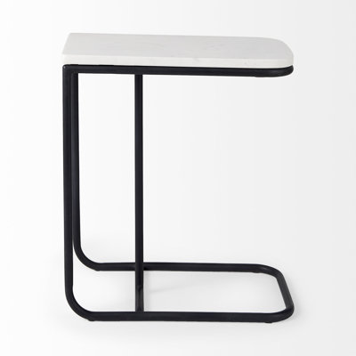 Tim 23" Black And White Marble and Metal C Table End Table