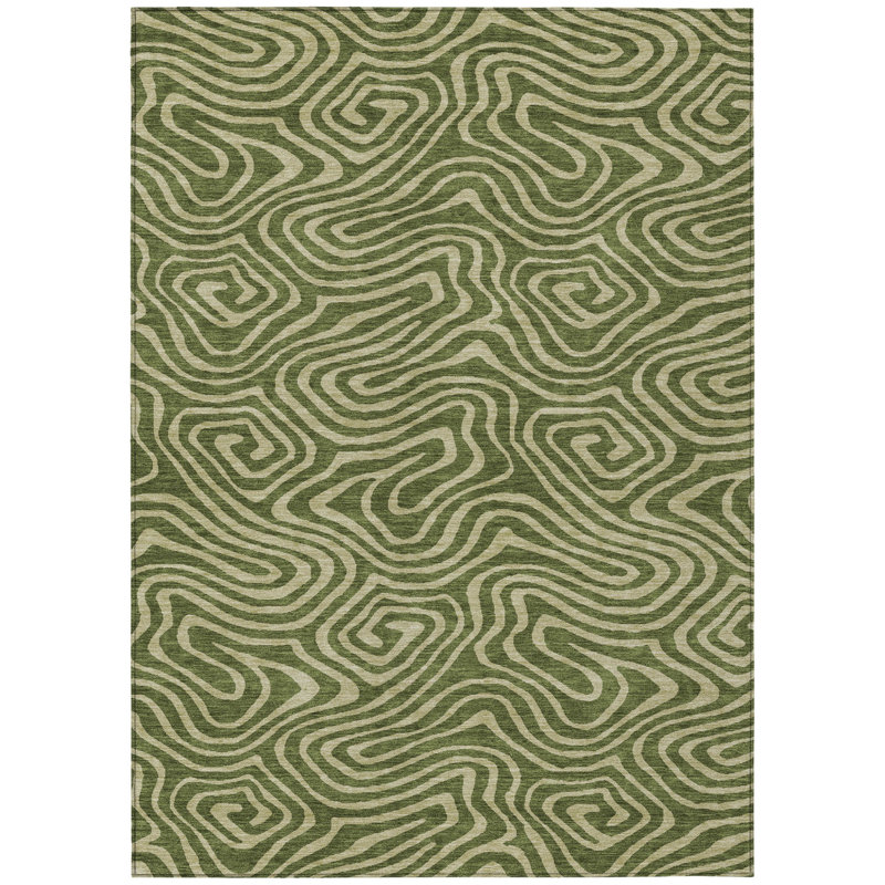 Tapis intérieur lavable abstrait vert olive et vert clair HomeRoots 8 pi x 10 pi