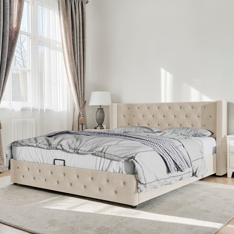 Parral Upholstered Storage Bed, Kingsize (5'), Beige