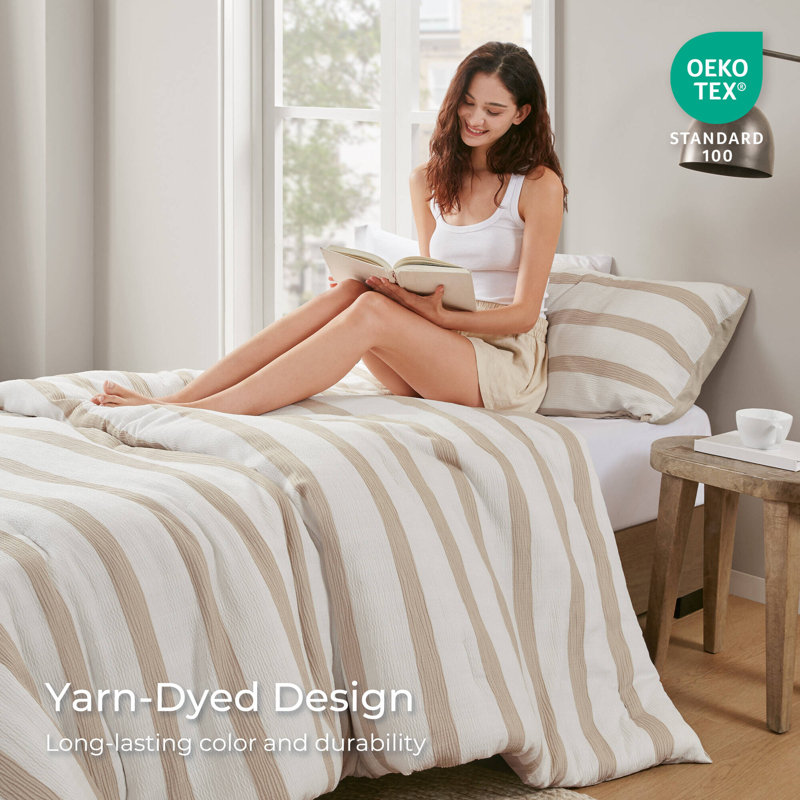 3-Piece Striped Comforter Set, Soft And Durable For All-Season Use, Modern Minimalist Design, Taupe