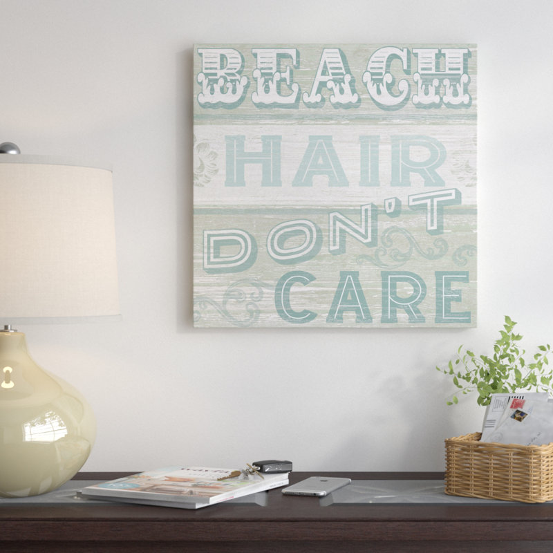 «A Little Beachy I», art textuel sur toile tendue, H 26 po x l 26 po x P 1,5 po, Toile avec cadre noir, Pas de tapis