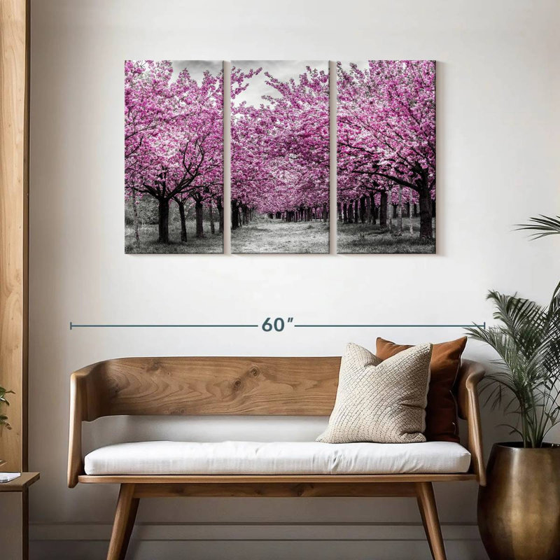 Harnek, belle allée de cerisiers en fleurs, H 28 po x l 45 po