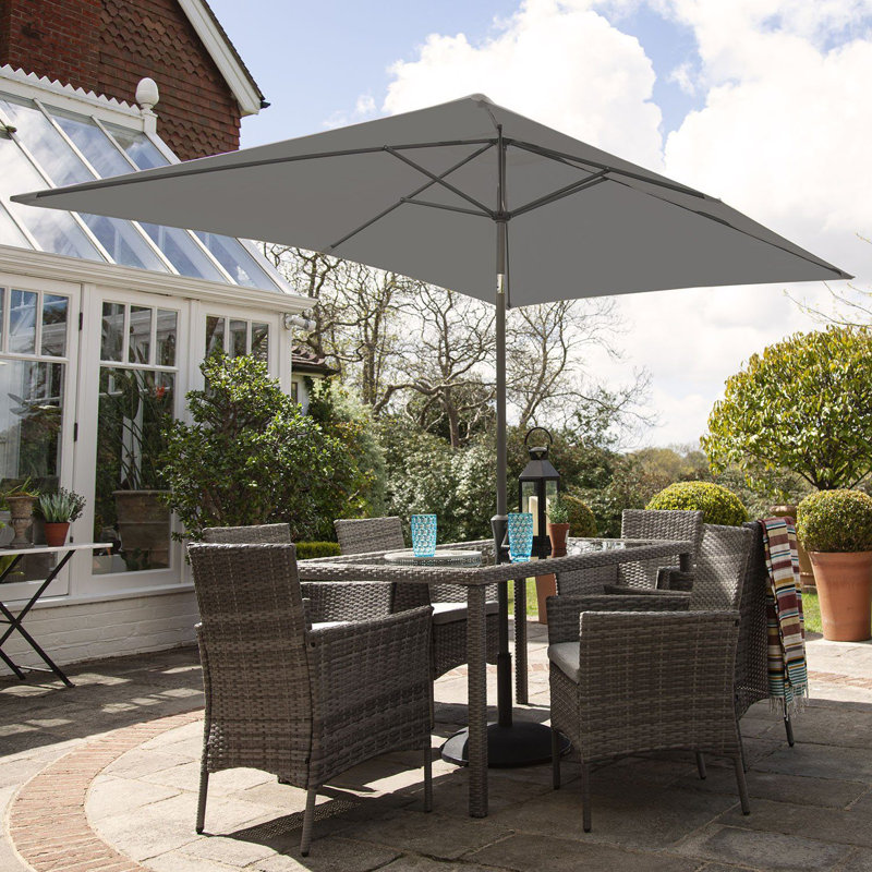 Ahmid Patio Dining Set with Rectangular Table , Cushions Included, Grey/Grey