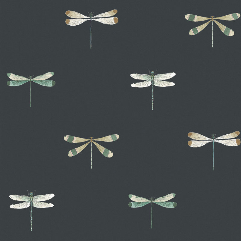 Sophie Allport Watercolour Dragonfly Oundle Navy Wallpaper, Blue