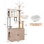 Arbre à chat avec bac à litière - maisonnette pour chat moderne avec poteaux à griffer, bol d'alimentation et bâtons de pompons amovibles