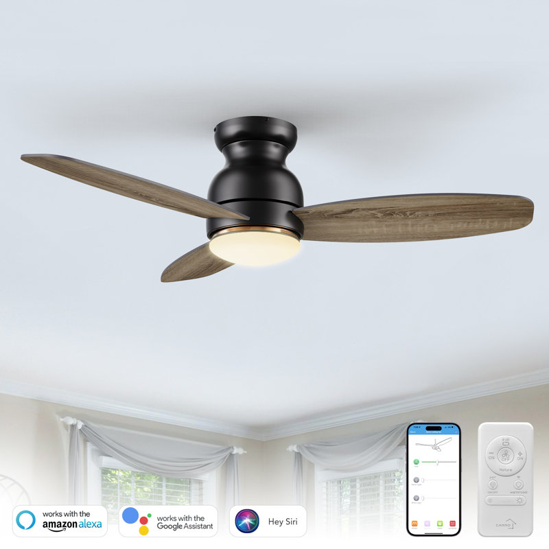 Ventilateur de plafond intelligent de 122 cm (48 po) avec moteur CC, lumière DEL et télécommande, 48, Bois de chêne gris