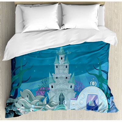 Ocean Fairytale Mermaid Castle with Dolphins Moss Fish Sun Beams Art Print Duvet Cover Set -  East Urban Home, ETHH0074 45303287