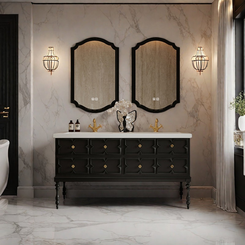 French retro bathroom cabinet, 32.3" H x 59" W x 21.6" D
