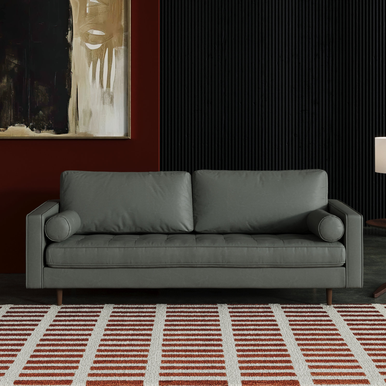 Pritchett 84" Vegan Leather Sofa, Slate Grey Vegan Leather
