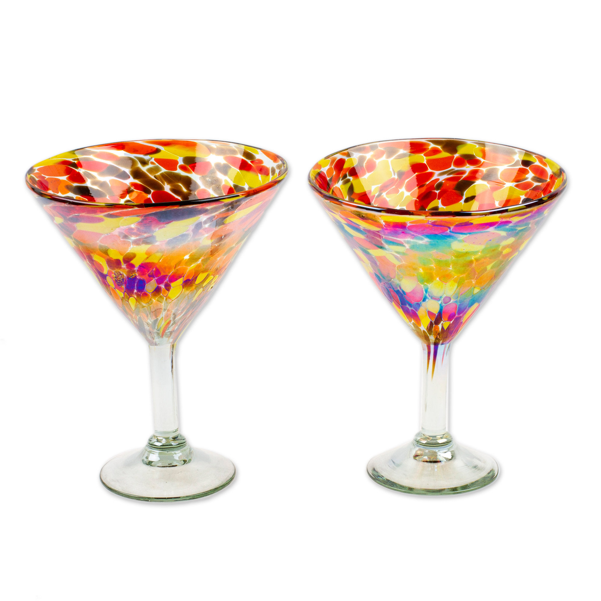 Ivy Bronx Handmade Bright Confetti Handblown Recycled Glass Martini Glasses (Pair) Wayfair