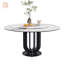 Table de salle à manger ronde en pierre frittée de 53 pouces avec plateau tournant rotatif et base en acier au carbone durable pour les cuisines et les salles à manger modernes-582982544
