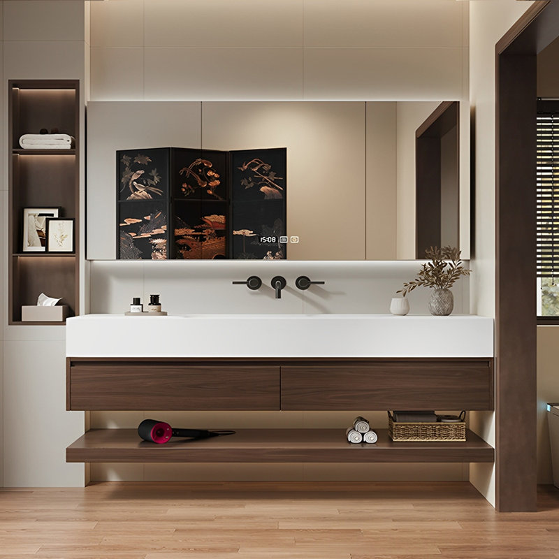 Armoire de salle de bain rétro, Brun, H 18,9 po x l 59,06 po x P 19,69 po