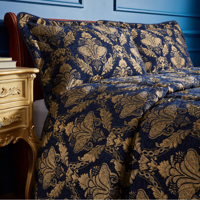 Shiraz Floral Damask Pillow Sham, Navy