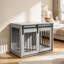 Grey 80cm Dog Crate Furniture with Removable Soft Cushion, Heavy-Duty Indoor Pet Kennel for Large Dogs, Stylish Home Blending Pet Furniture