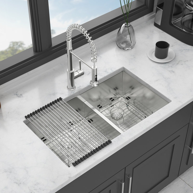 30"X19"X10" Undermount Double Bowl Kitchen Sink - 16 Gauge With Two 10" Deep Basin