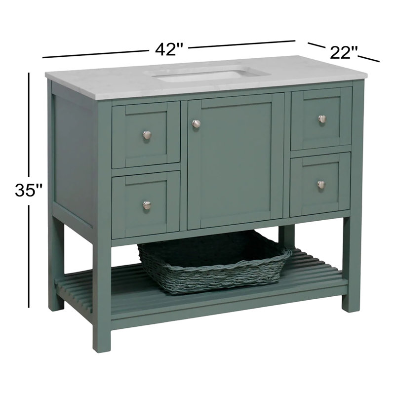 Ensemble de meuble-lavabo simple 42 po Binne, Vert sauge, Blanc d'ingénierie