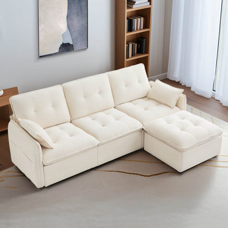 Canapé modulaire en chenille avec repose-pieds Cloud, Chenille beige