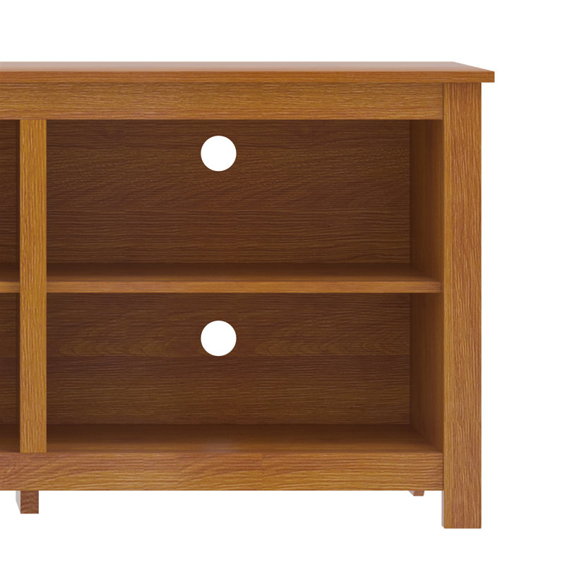 Meuble télé en bois pour téléviseur de 75 po ou moins avec tablettes ouvertes et gestion des câbles Inniss, Noyer ambré