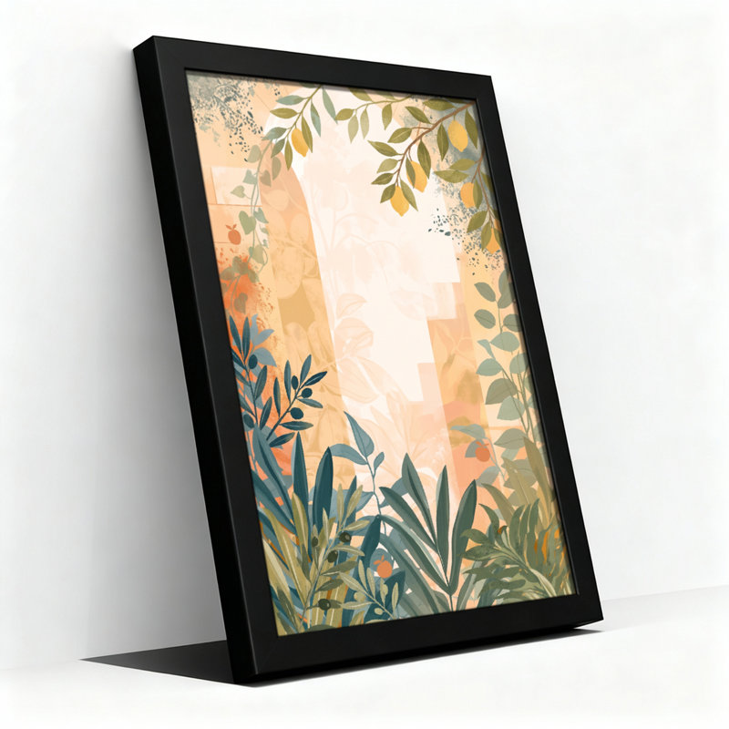 Art mural sur toile noir encadré pour le salon, la chambre à coucher, le bureau ou le vestibule - décoration murale décorative avec cadre botanique