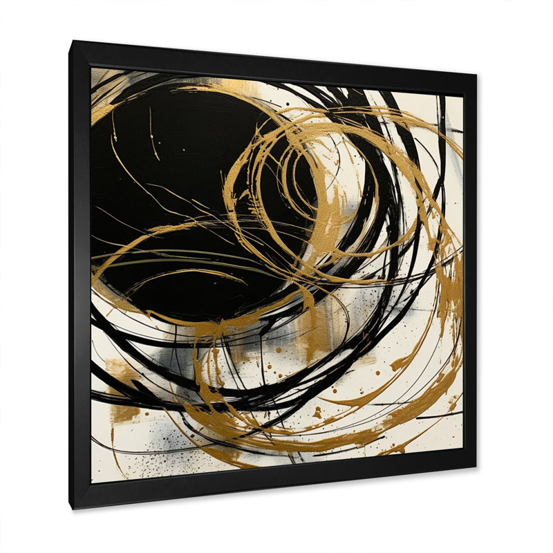 Art noir et or noir du Chaos V - Peinture abstraite, art mural, H 16 po x l 16 po, Toile avec cadre photo, Noir