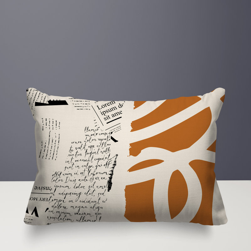 Oreiller rectangulaire réversible intérieur / extérieur Vaya, Orange brûlé / noir / blanc cassé, H 14 po x l 20 po