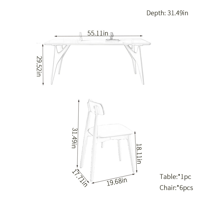 Household Modern simple rock plate dining table, 29.52"H x 55.11"L x 31.49"W