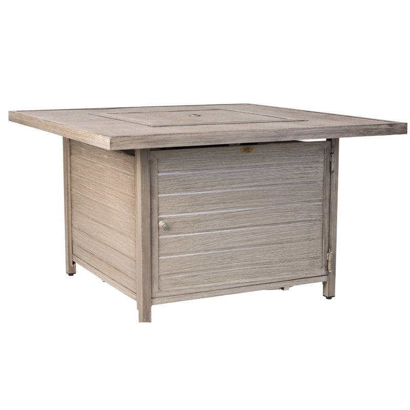 Everly Fire Sense Aluminum Convertible Gas Fire Pit Table 55,000 BTU, Nylon Weather Cover & Clear Fire Glass-Square, Cream