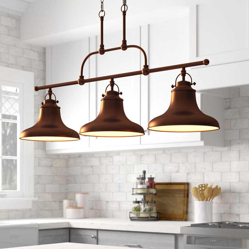 Luminaire suspendu en dôme pour îlot de cuisine 3 lumières Neveah, Plaqué
