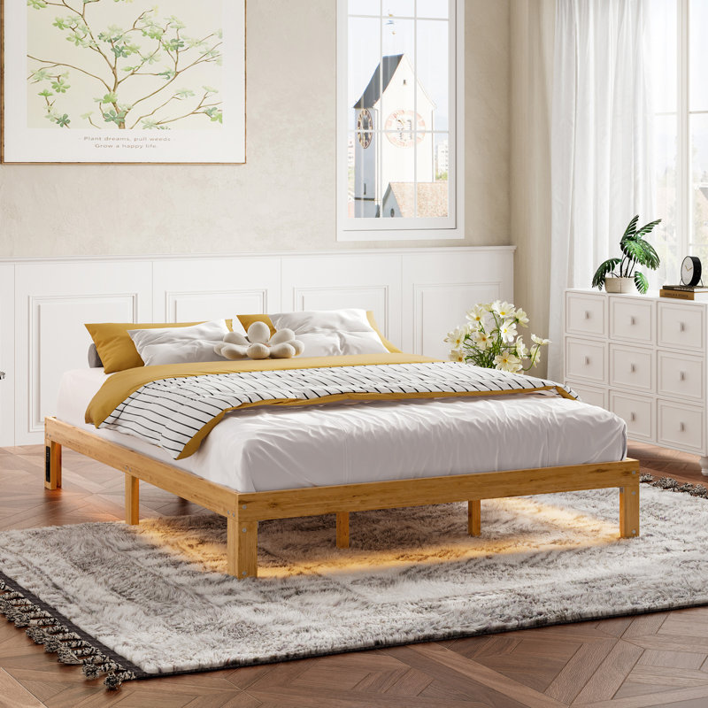 Cadre de lit plateforme grand en bois - Cadre de lit grand en bois massif de 12 pouces avec support de lattes, aucun sommier requis, assemblage facile