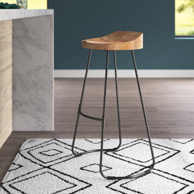 Derk Mango Solid Wood Bar Stool with Iron Frame