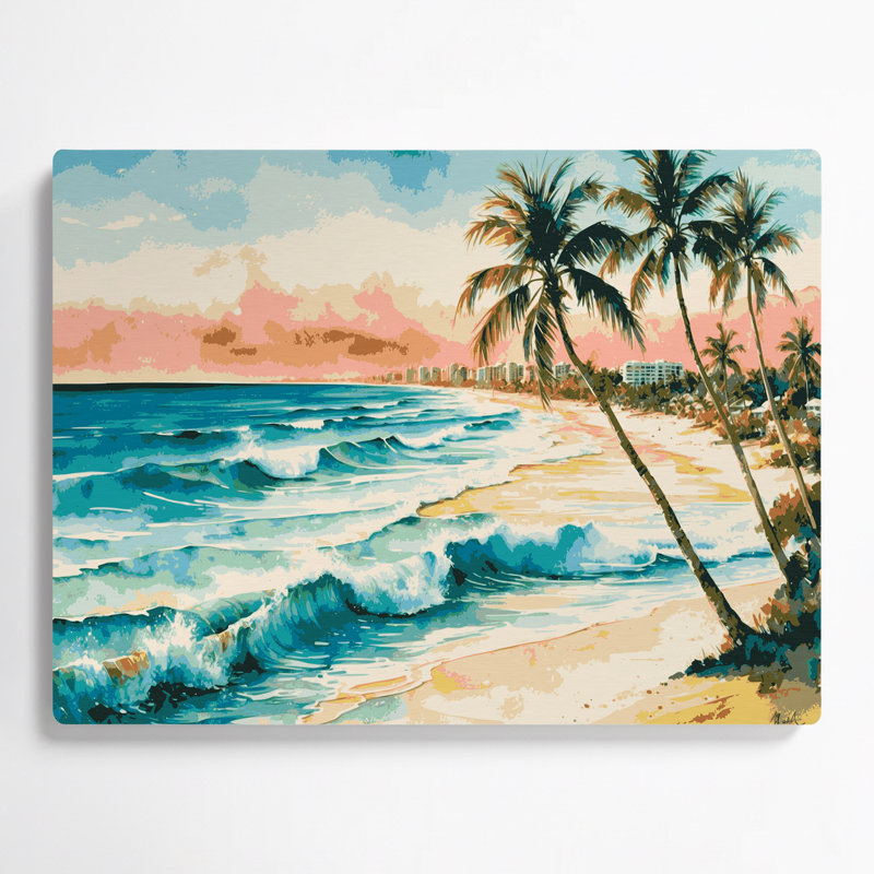 Art mural en métal beige avec villes de Cancun, H 12 po x l 18 po